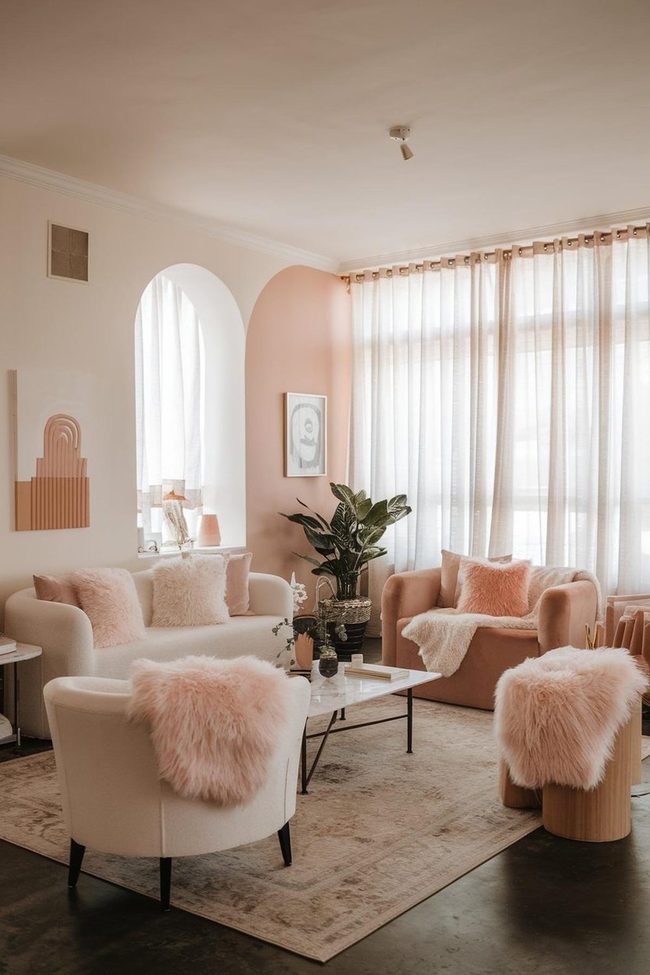 Peach Wall Meets Curved Minimalism