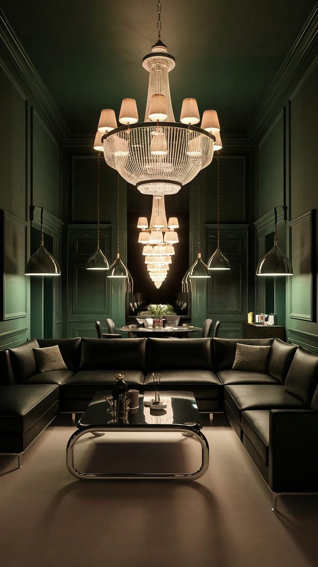 Deep Green Walls, Statement Lighting