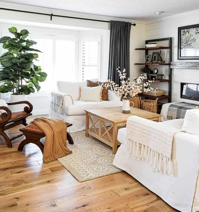White Shiplap Meets Dark Wood Shelves