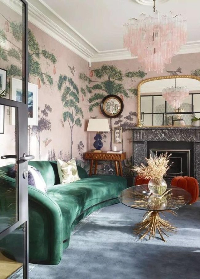 Pink Walls Meet Velvet Green Curves
