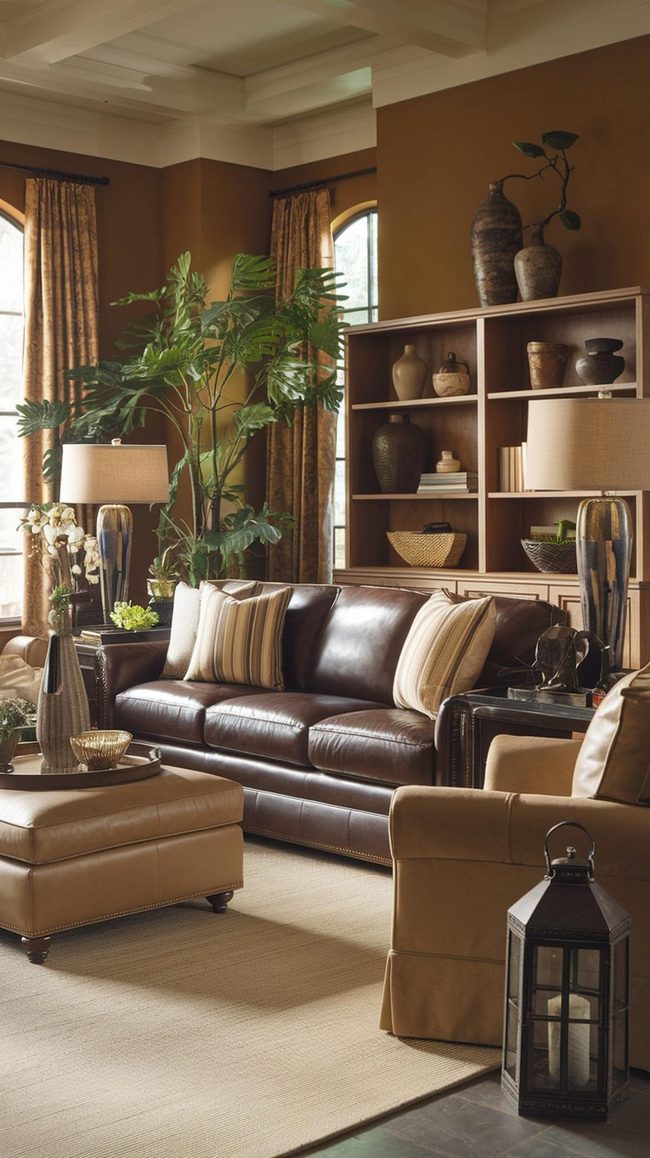 Brown Leather Green Velvet Gold Accents