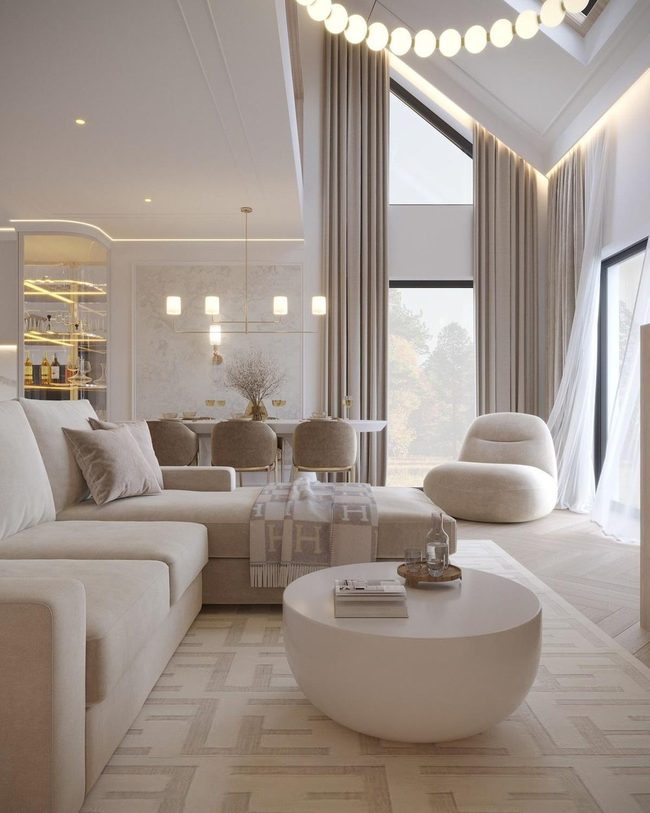 Oversized Lamp Anchors Minimalist Gray Space