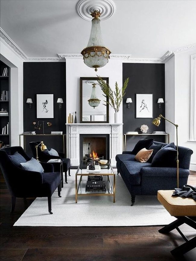 Dark Walls With Luminous White Fireplace