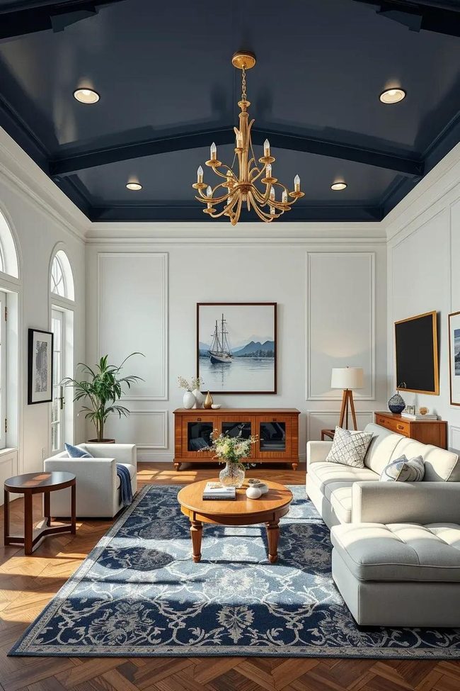Navy Ceiling Statement Living Room