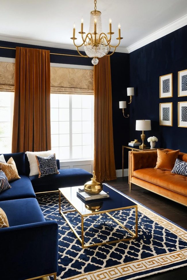 Burnt Orange Navy Blue Gold Accents