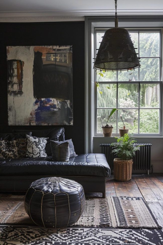 Charcoal Walls, Patterned Comfort Space