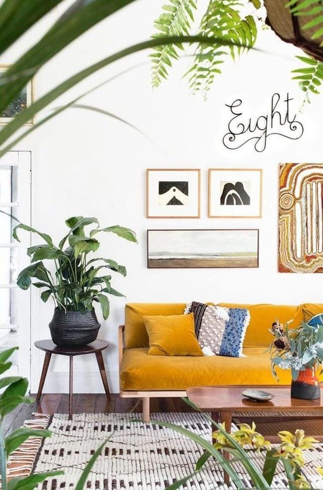 Mustard Couches With Living Green