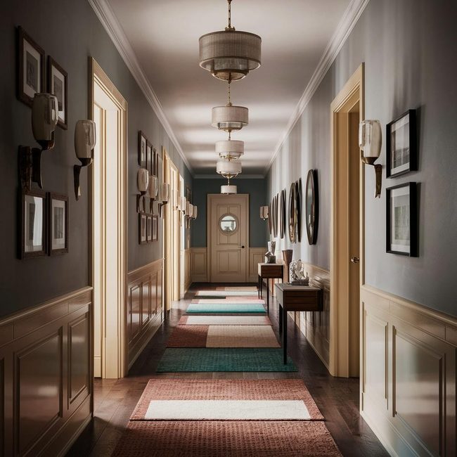 Alternating Lamps and Greenery