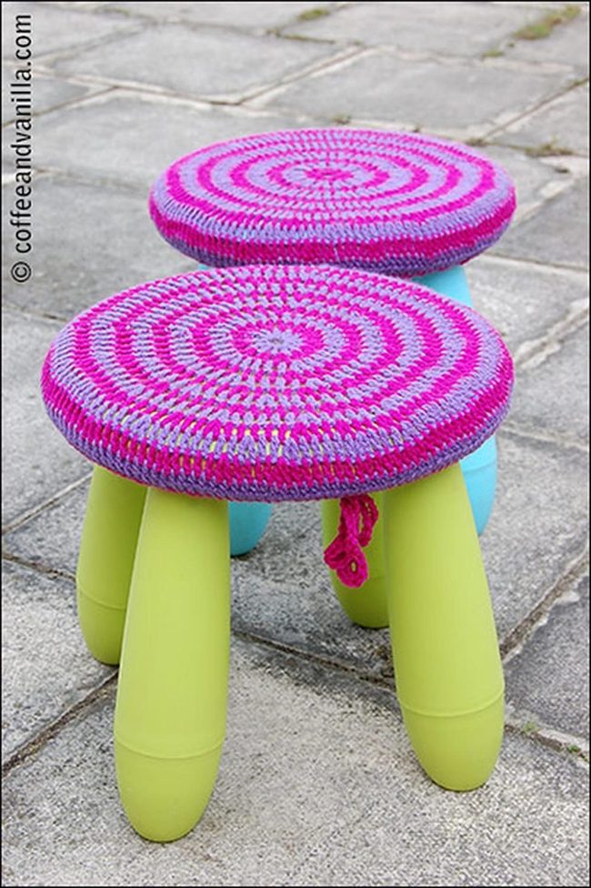 Pink Purple Striped Knit Stools