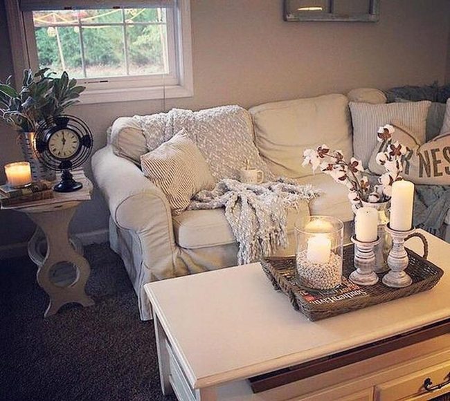 Wooden Clock And Candlelit Neutrals
