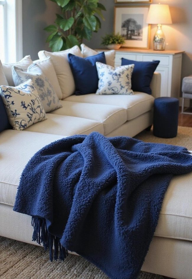 Navy Blue Layered Texture Living Room