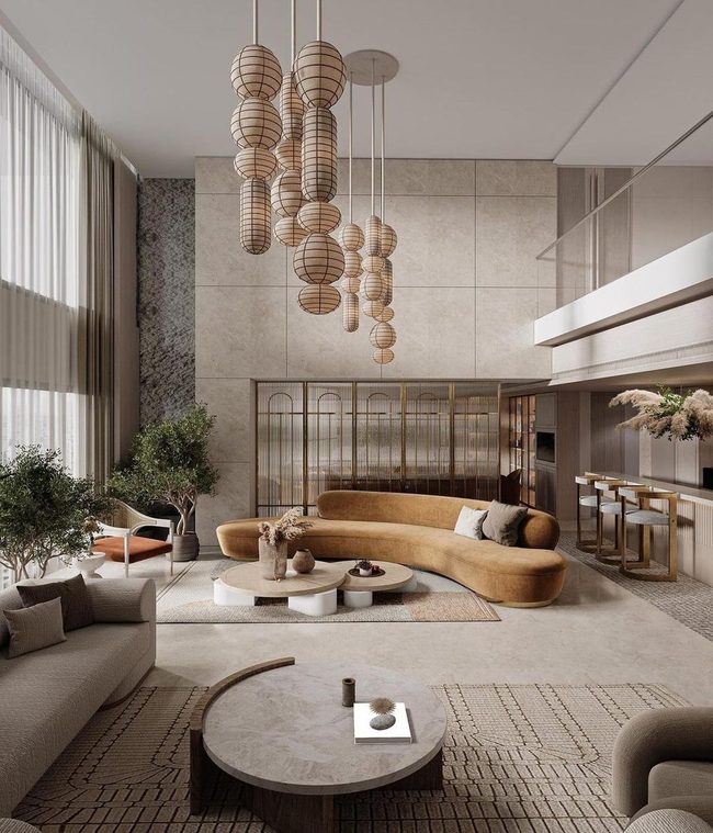 Sculptural Lights Over Earthy Minimalism
