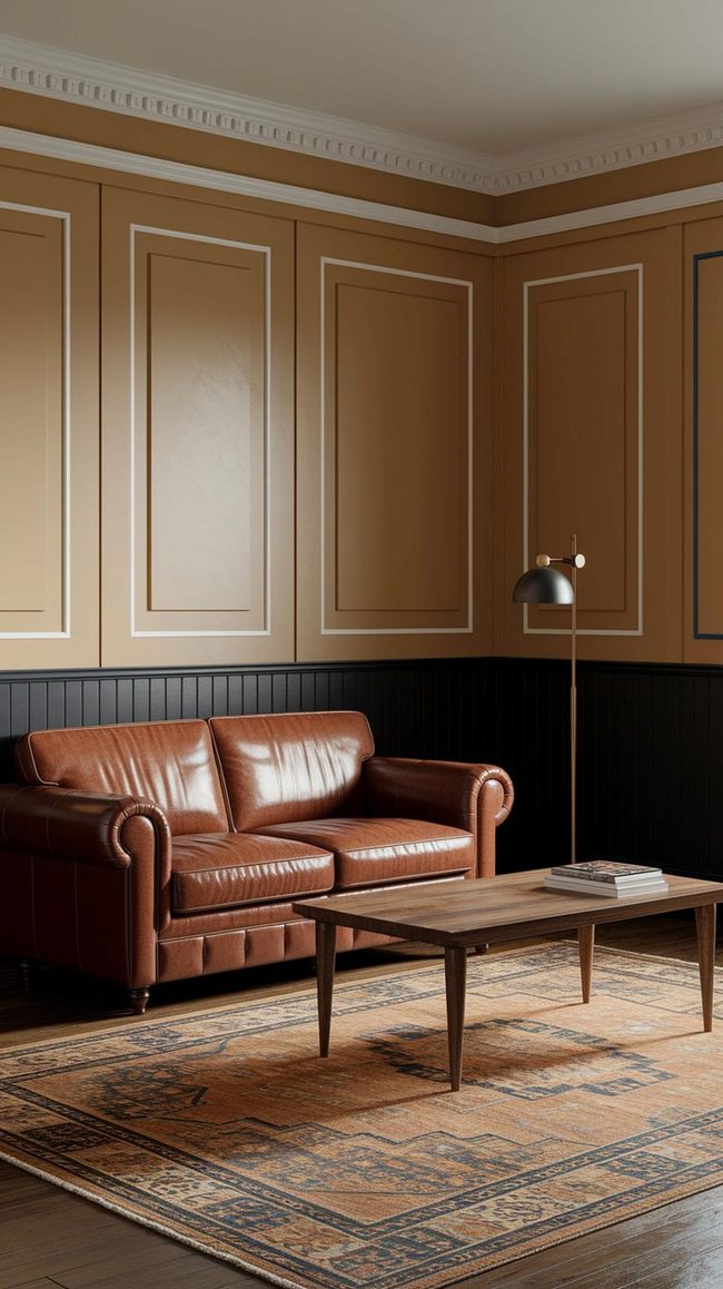 Deep Brown Sofa With Brass Accents