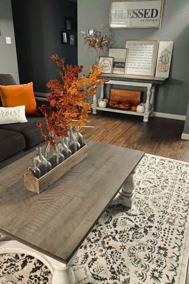 Charcoal Sofa with Burnt Orange Accents