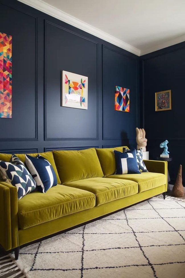 Neon Green Velvet Against Navy