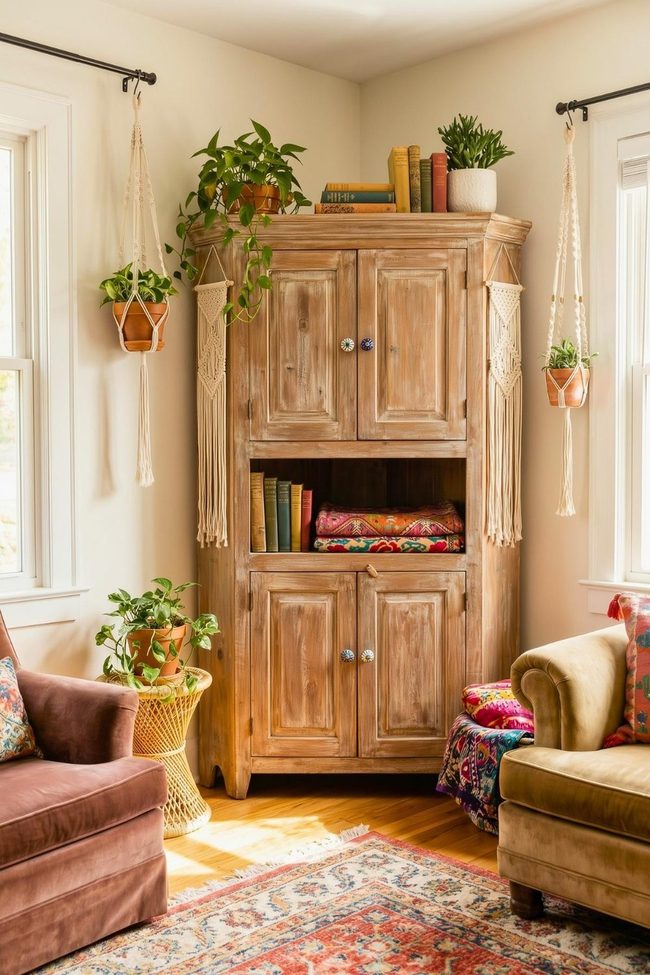 Pine Timber Corner Cabinet With Farmhouse Charm