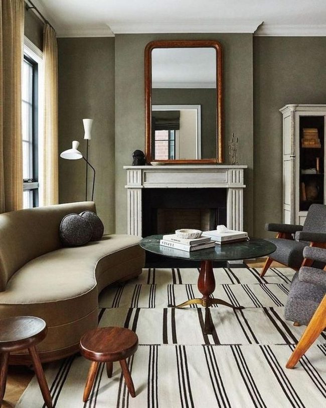 Curved Beige Sofa Olive Green Living