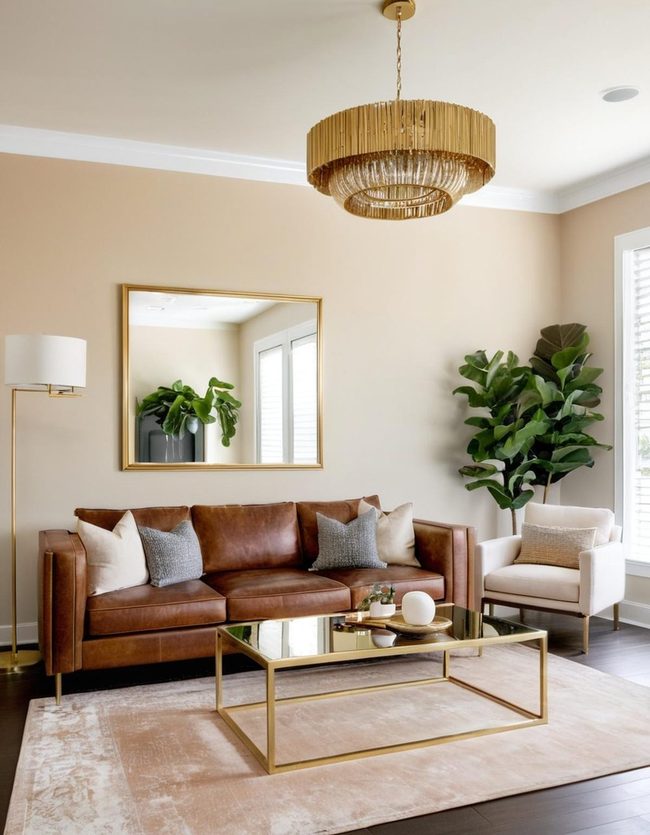 Metallic Accents on Brown Walls