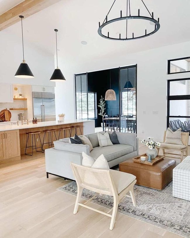 Cane Chairs, Leather Ottoman, Modern Warmth