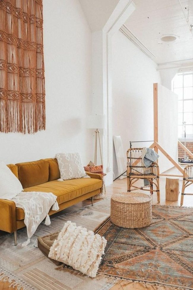 Mustard Yellow Sofa With Woven Accents