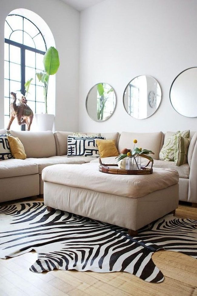 Zebra Print Rug Anchors Modern Space