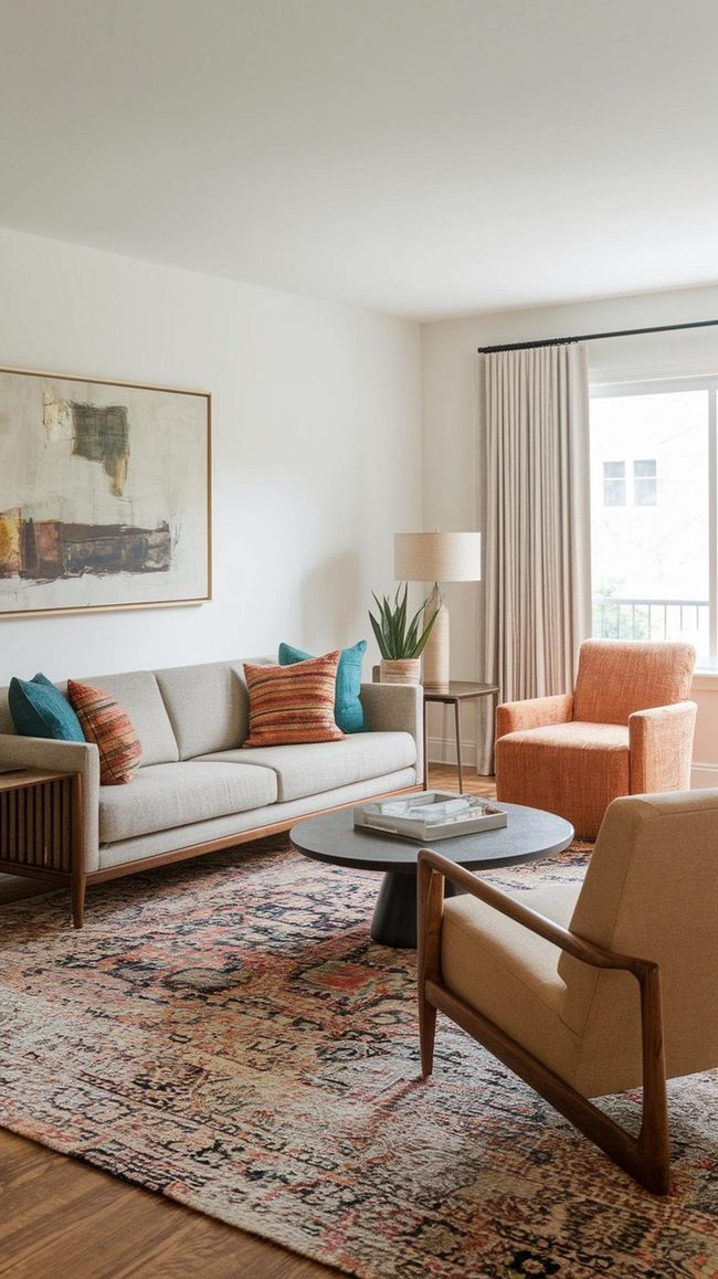 Golden Velvet Living Room With Travel Memories