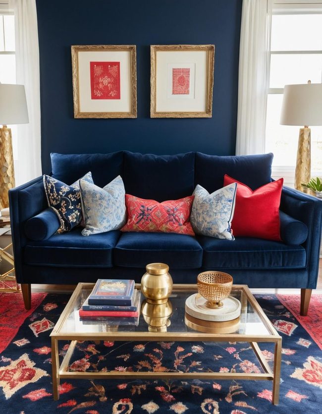 Navy and Red Parlor Statement