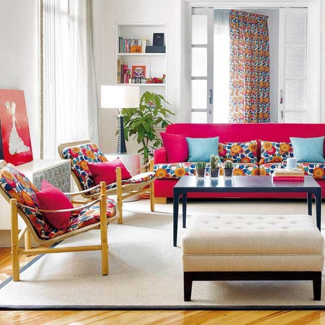 Red Sofa Floral Statement Room