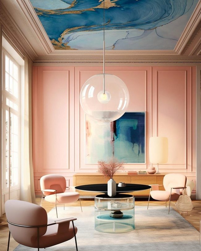 Swirling Gold And Blue Ceiling Statement