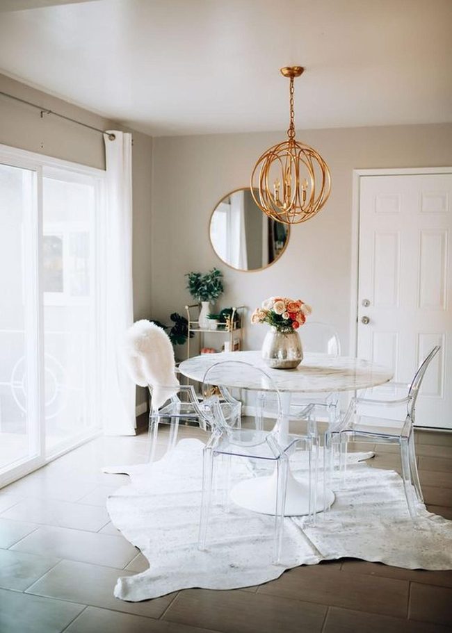 Marble Table With Gold Sphere Chandelier