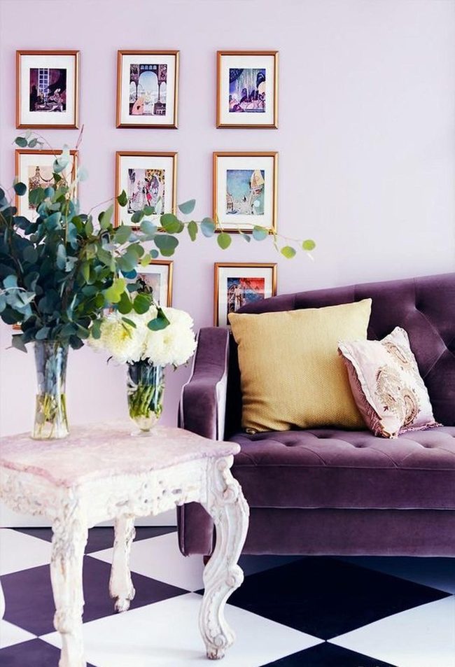 Purple Tufted Couch Meets Checkered Floor