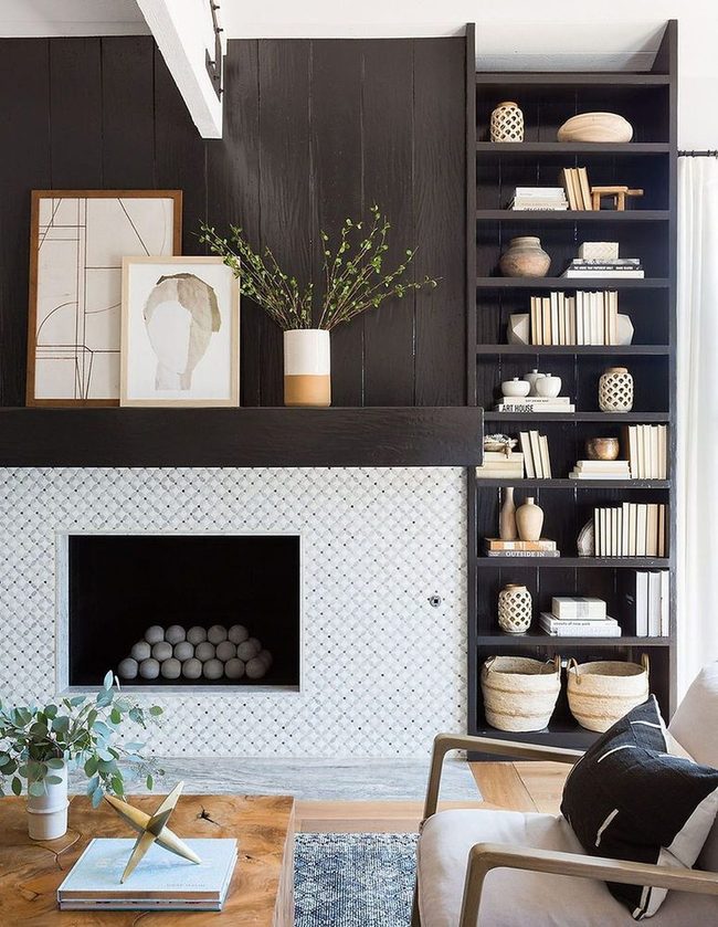Brown Built-In Shelves Display
