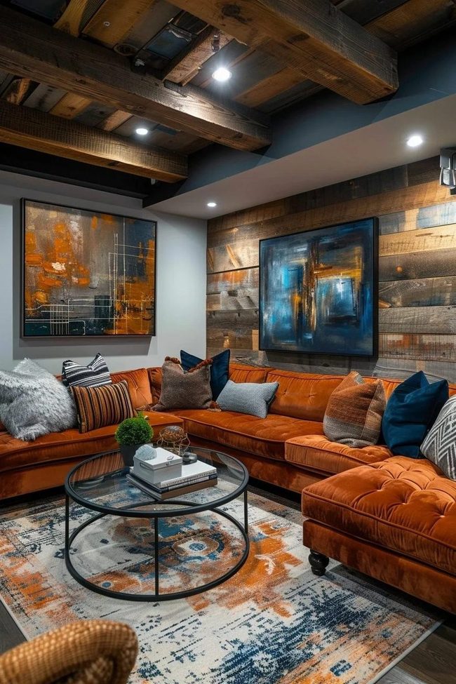 Burnt Orange Walls Textured Wood