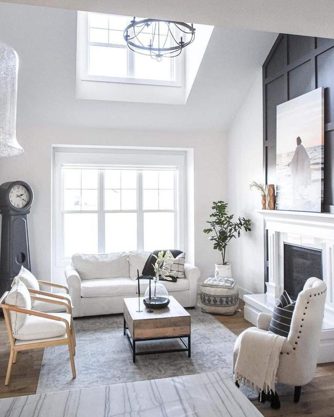 White Fireplace Black Wall Statement