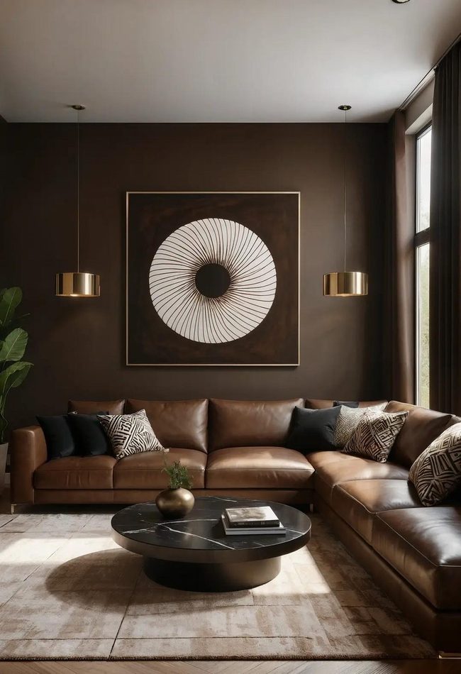 Black And White Art On Brown Walls