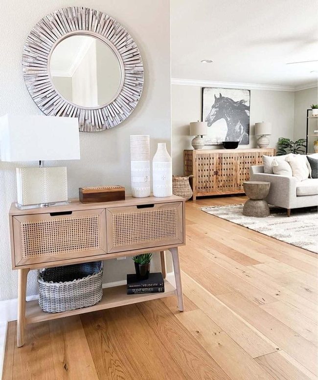 White Mirror Above Minimalist Sideboard