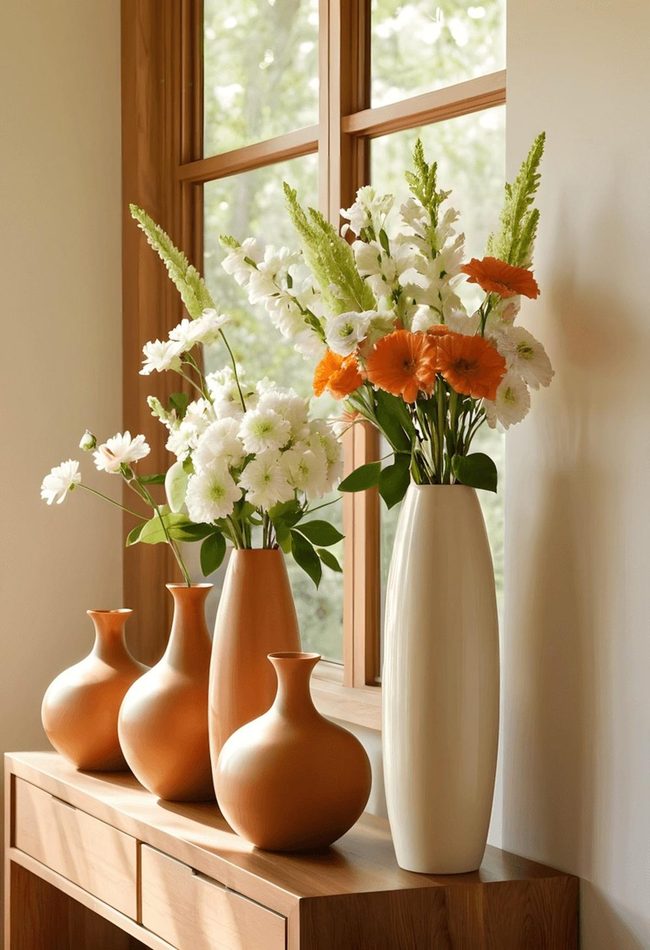 Burnt Orange Ceramic Vase Arrangements