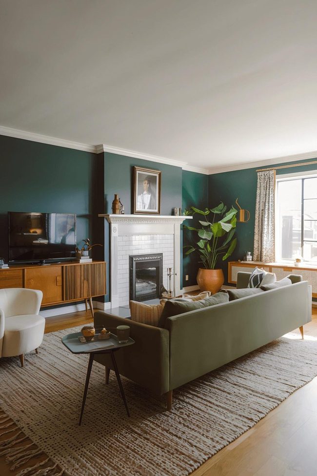 Emerald Sofa Against Teal Walls