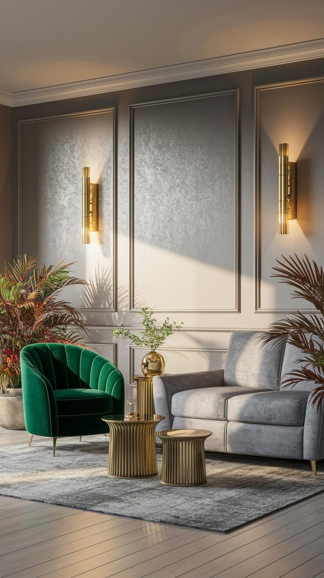 Gray Walls With Emerald Green Accents