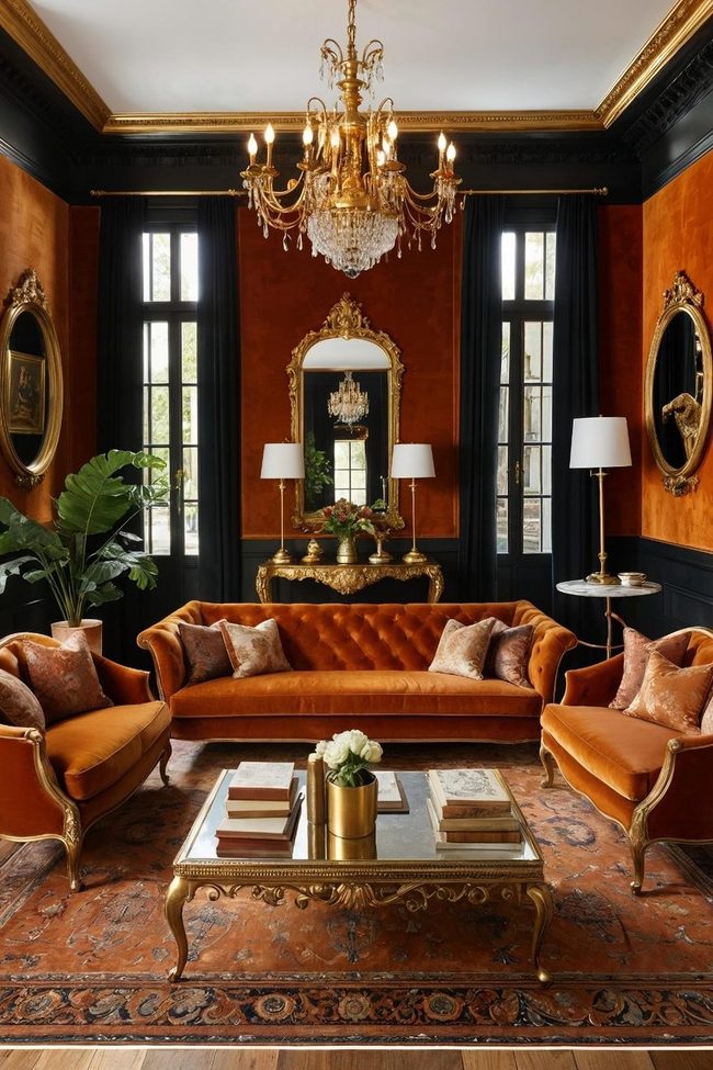 Burnt Orange And Gold Vintage Interior