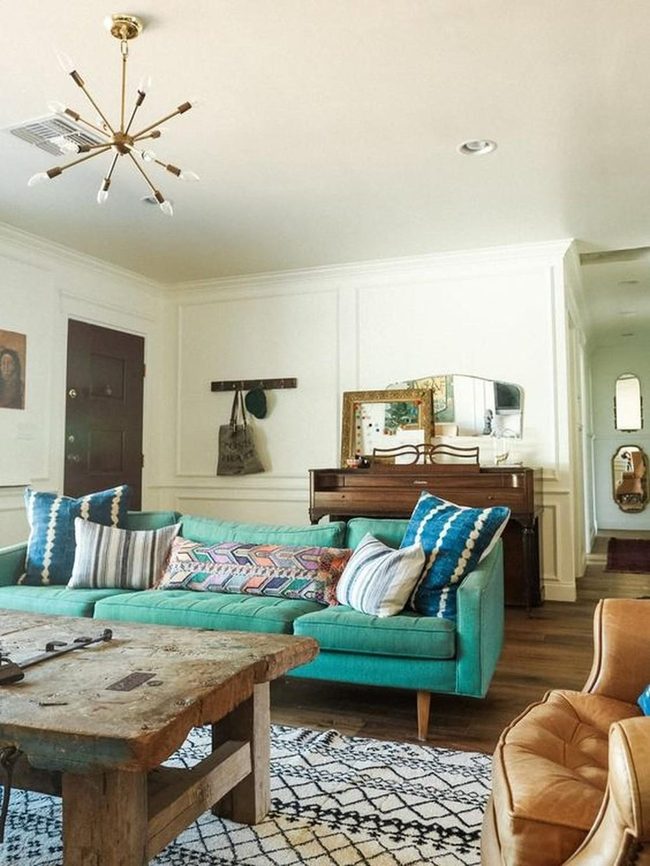 Teal Sofa Steals The Room