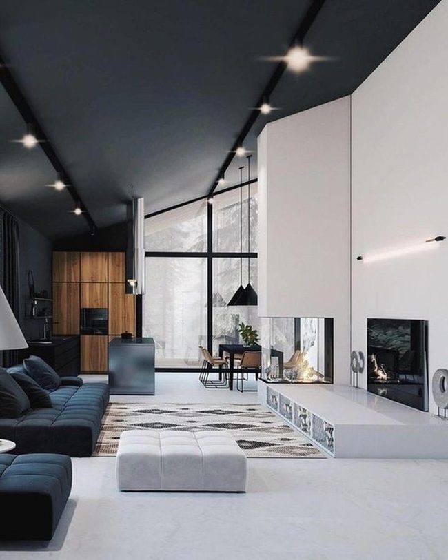 Dark Blue And White Modern Living