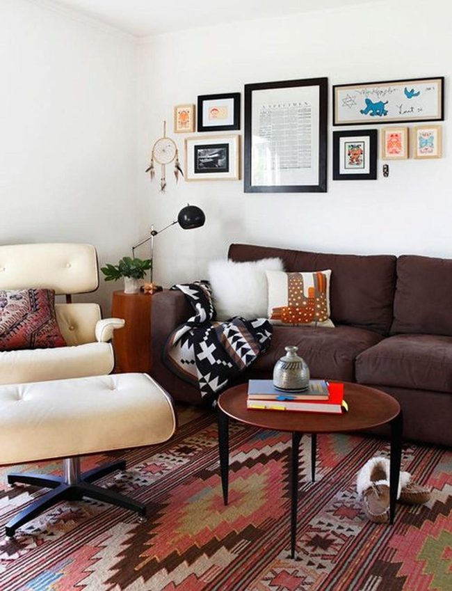 Dark Brown Sofa With Layered Patterns