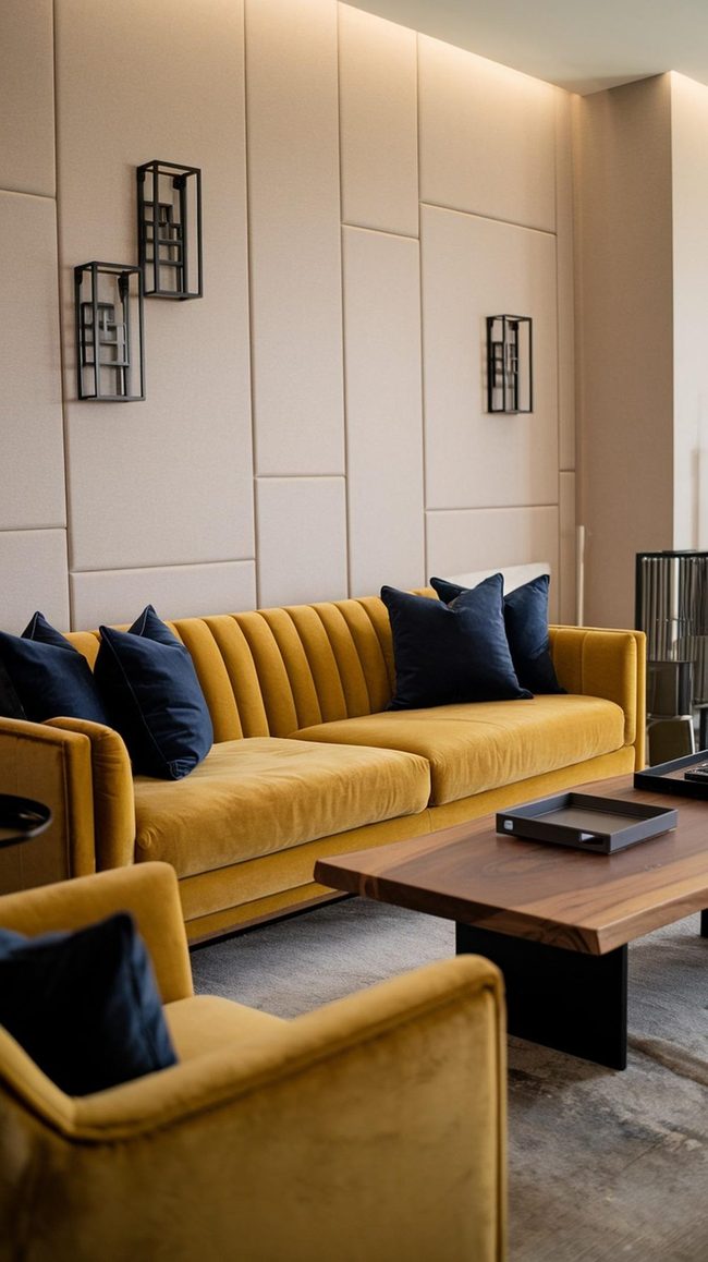 Yellow Velvet Sofa Anchors Modern Living