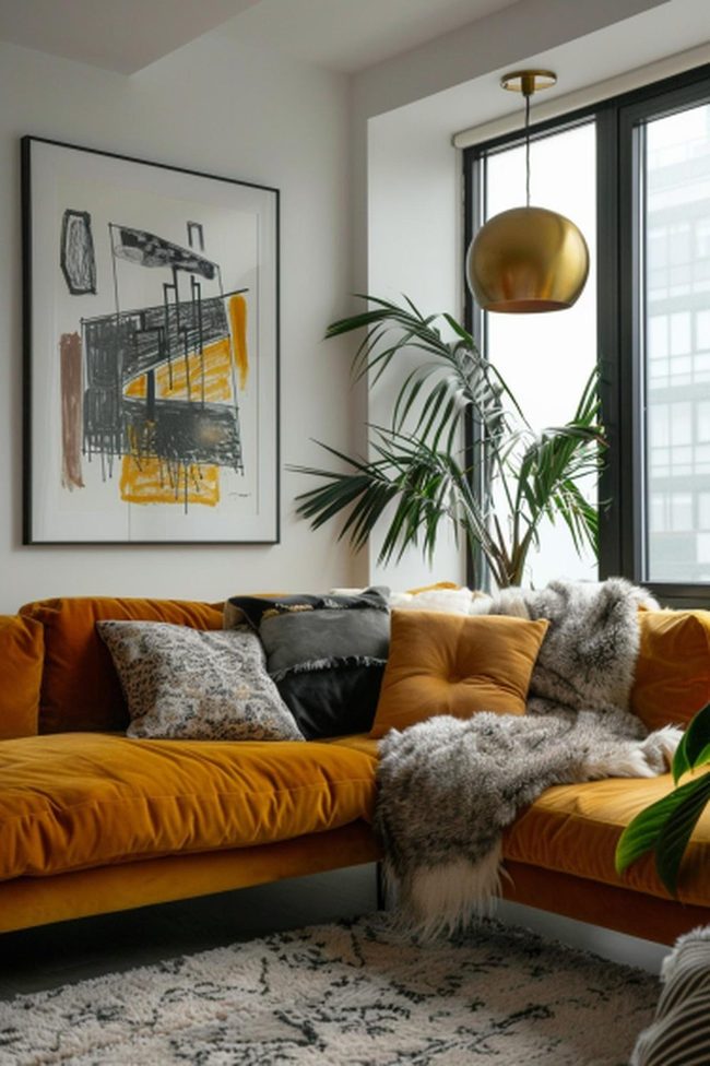 Mustard Velvet Sofa Living Space