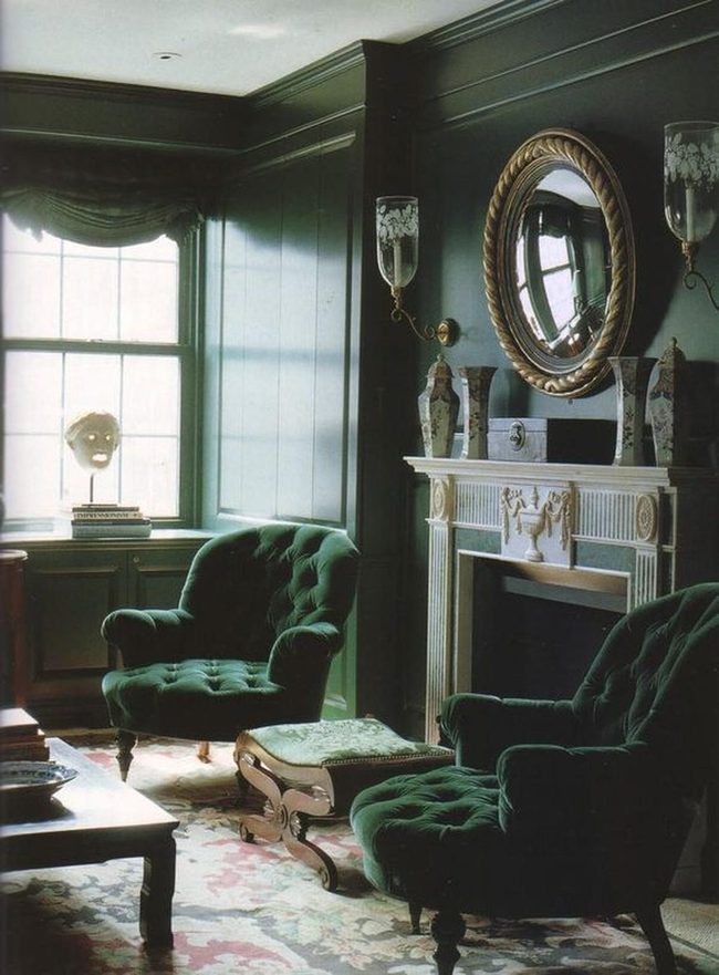 Deep Green Walls, Gold Mirror Warmth