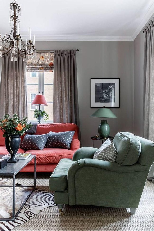 Chandelier Anchors Red And Green Living Room