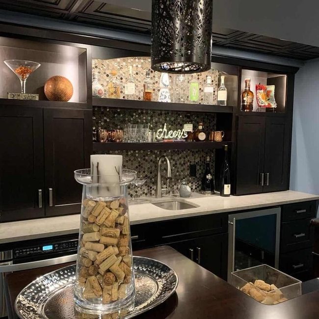 Dark Wood Basement Bar Elegance