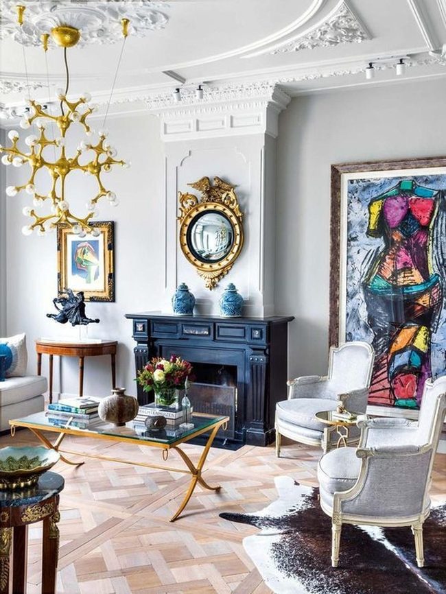 Black Fireplace Gold Mirror Statement