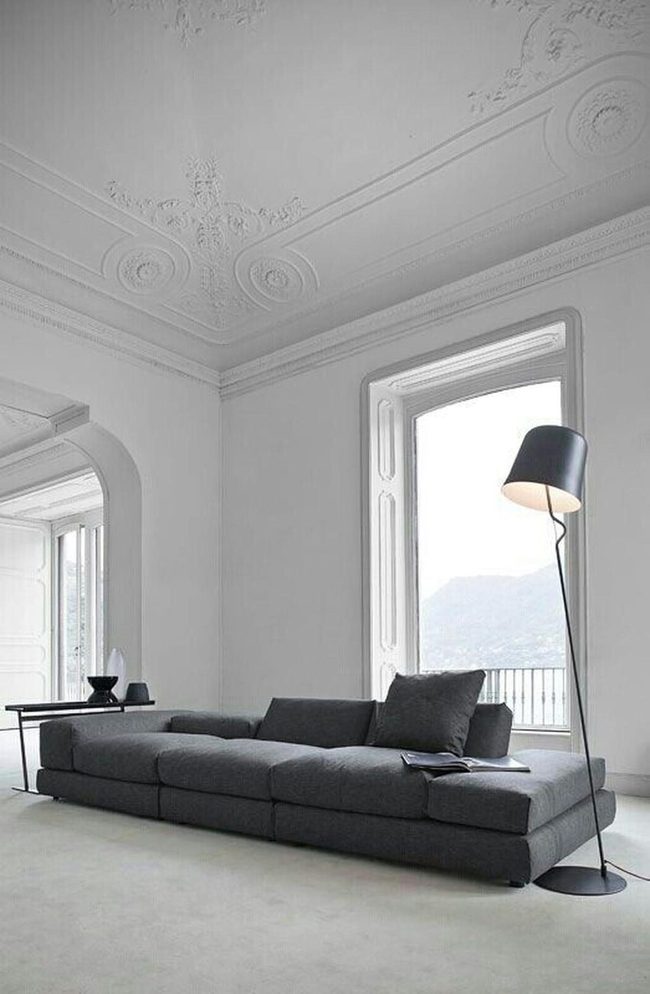 Dark Gray Sofa Meets Architectural Details